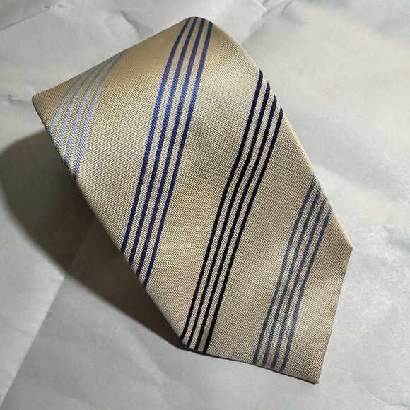 CHARLES TYRWHITT 100% SILK TIE Gold w/Blue/Silver Stripes 58" x 3.5" EUC - Picture 1 of 6